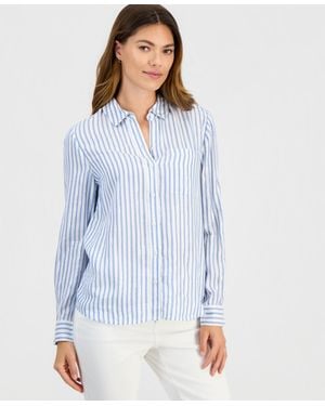 Style & Co. Plus Size Perfect Striped Shirt - Blue