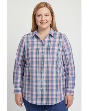 Woman Within Plus Size Perfect Long Sleeve Shirt - Blue