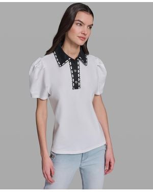 KARL LAGERFELD Collared Short-sleeve Top - Gray