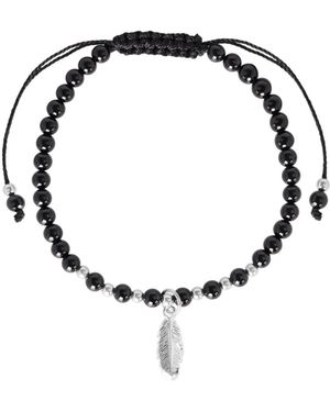 Macy's Feather Charm Stone Beaded Rope Bracelet - Black