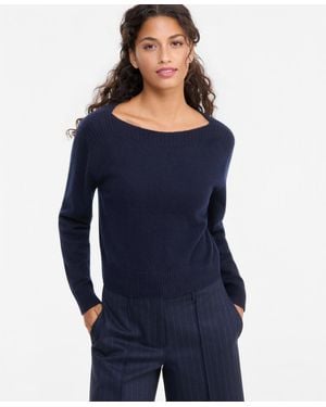 Charter Club Petite Cashmere Boat-neck Long-sleeve Sweater - Blue