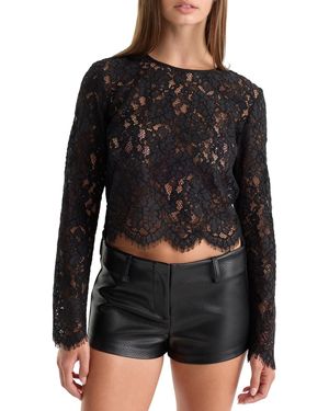GOOD AMERICAN Scalloped Lace Long-sleeve Cropped Top - Black