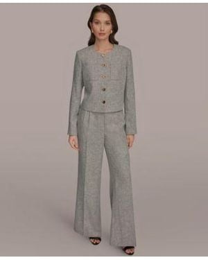 Donna Karan Button Front Cropped Jacket High Waist Wide Leg Pants - Gray