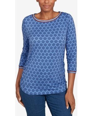Ruby Rd. Petite Stripe Tipped Monotone Textured Top - Blue