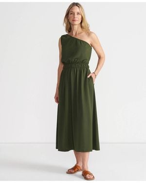 Lands' End Creaseless One Shoulder Midi Dress - Green