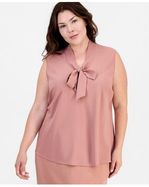 Kasper Plus Size Sleeveless Tie-neck Top - Pink