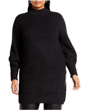 City Chic Plus Size Longline Split Sweater - Black