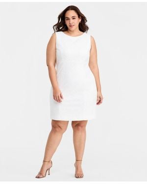 Kasper Plus Size Bonded Lace Sheath Midi Dress - White
