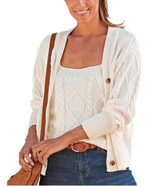 Lascana Cable-knit V-neck Button-front Cardigan - Natural