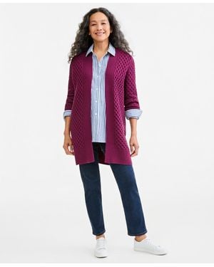 Style & Co. Petite Honeycomb-knit Open-front Long Cardigan - Red