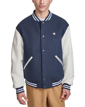 Champion Colorblocked Mixed-media Varsity Jacket - Blue