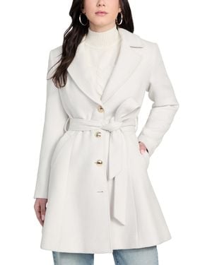 Guess Belted Faux-fur-collar Button-front Coat - White
