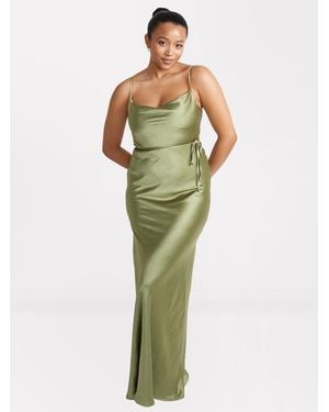Six Stories Cami Cowl Front Satin Bridesmaid Dress - Green
