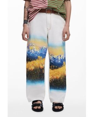 Desigual Long Landscape Pants - White