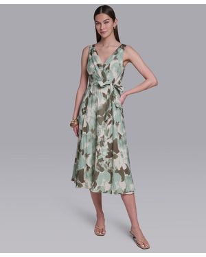 Halston V-neck Self Sash Dress - Multicolor