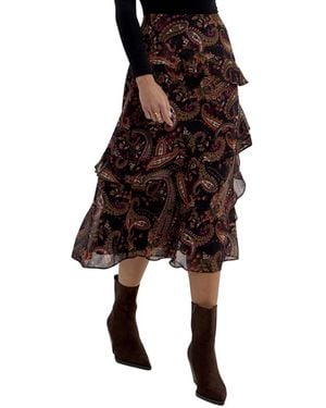 Finery London Kat Printed Chiffon Midi Skirt - Black