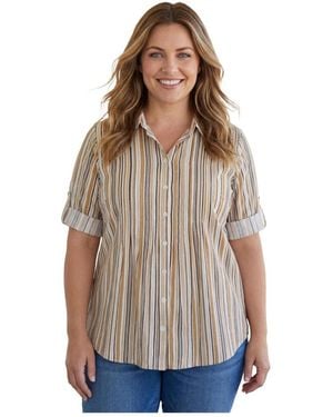 Woman Within Within Pintucked Button Down Gauze Shirt - Multicolor