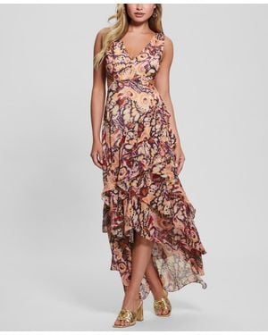 Guess Ruffled High-low Chiffon Maxi Dress - Red