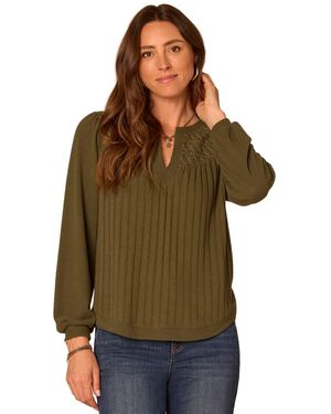 Democracy Petite Mandarin-collar Blouson-sleeve Blouse - Green