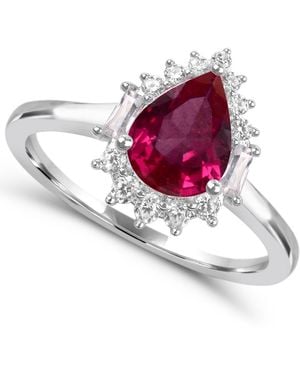Macy's Lab-grown Ruby And Lab-grown White Sapphire Halo Ring (7/8 Ct. T.w. Ruby - Pink