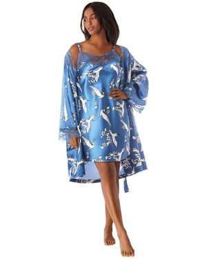 Amoureuse Plus Size The Luxe Satin Short Peignoir Set - Blue