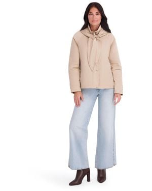 Kensie Satin Hooded Jacket With Attached Scarf - Green