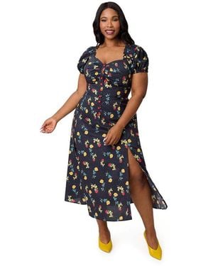 Unique Vintage Plus Size Sweetheart Midi Dress - Blue