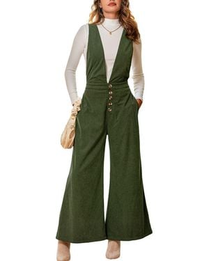 CUPSHE Deep V-neck Wide Leg Jumpsuit - Green