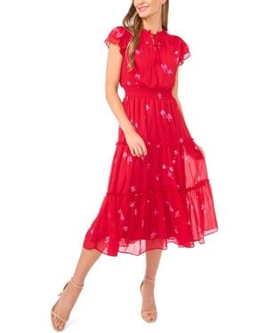 Cece Flutter Sleeve Smocked Tiered Midi Dress