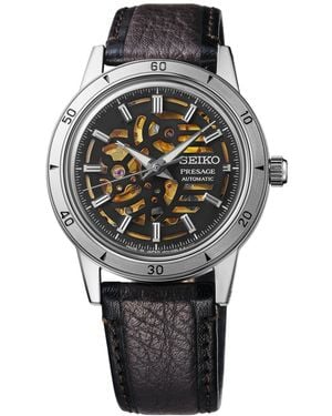 Seiko Automatic Presage Style 60s Brown Leather Strap Watch 40mm - Gray
