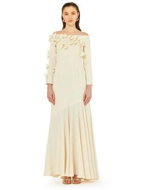 Amiri Off-the-shoulder Floral Embellished Flary Gown - White