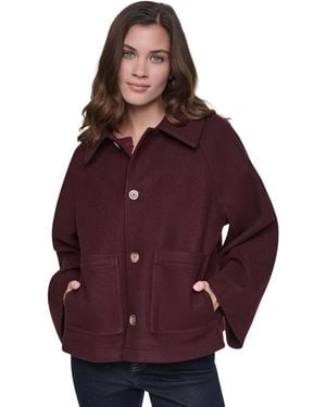 DKNY Raglan Sleeve Button Front Swing Lined Coat - Purple