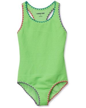 Lands' End Girls Chlorine Resistant Embroidered One Piece Swimsuit - Green