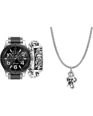 Ed Hardy Two-tone Metal Bracelet Watch 46mm Gift Set - Metallic