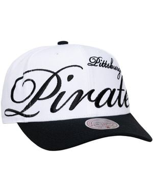 Mitchell & Ness And White/black Pittsburgh Pirates Xl Script Pro Crown Adjustable Hat