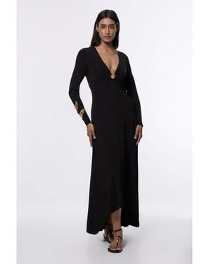 Karen Millen Keyring Detail Long Sleeve Knit Dress - Black