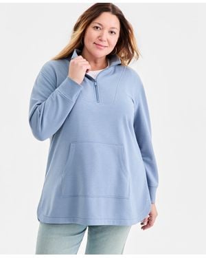 Style & Co. Plus Size Quarter-zip Top - Blue