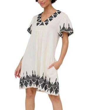 Raffya Liberty V-neck Embroidered Mini Dress - Gray