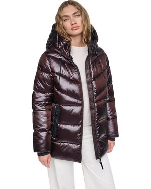 DKNY Shine Hooded Puffer Coat - Purple