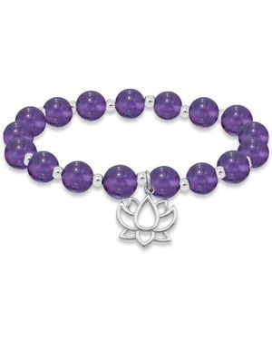 Macy's Silver-plated Beaded Lotus Charm Stretch Bracelet - Blue