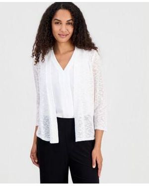 Kasper Open Front Long Sleeve Cardigan - White