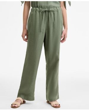 Charter Club Petite 100% Linen Drawstring Pants - Green
