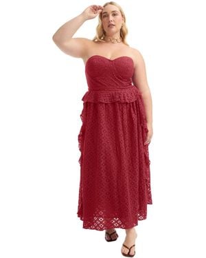 June + Vie June + Vie Plus Size June + Vie Ruffled Peplum Corseted Midi Dress - Red