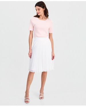 Tahari Solid-color Pleated Chiffon Midi Skirt - White