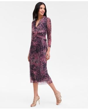 Anne Klein V-neck Twist-front Midi Dress - Purple