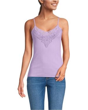 Lands' End Variegated Micro Rib Lace Trim Cami - Purple