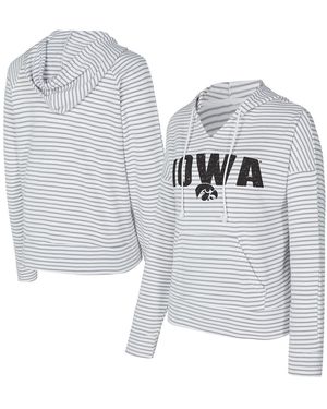 Concepts Sport White/gray Iowa Hawkeyes French Terry Striped V-neck Pullover Hoodie