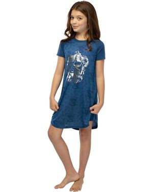 Harry Potter Girls Foil Print Hogwarts House Crest Short-sleeve Raglan Nightgown Pajama - Blue
