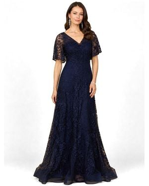 Lara Elegant Cape Sleeve A-line Gown - Blue