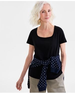 Style & Co. Cotton Square-neck Short-sleeve T-shirt - Black